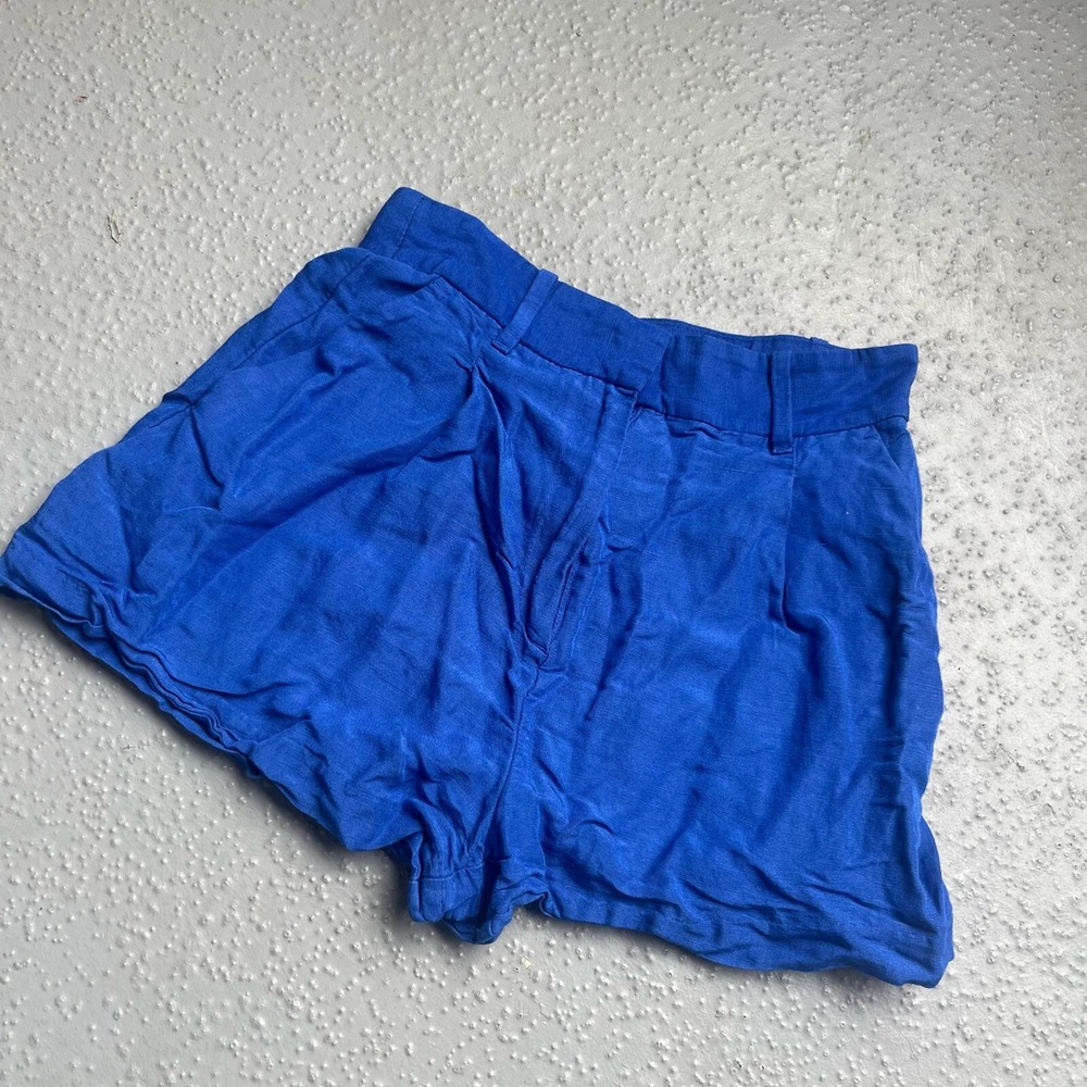 H&M Linen Blend Shorts High Waist Casual Summer Blue Shorts US 2